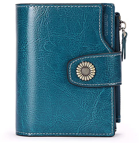 SENDEFN Portemonnaie Damen Echtleder, Bifold Compact RFID-Blockierung Geldbeutel Damen, Geldbörse Damen mit 16 Kartenfächern und 1 Reißverschlussfach