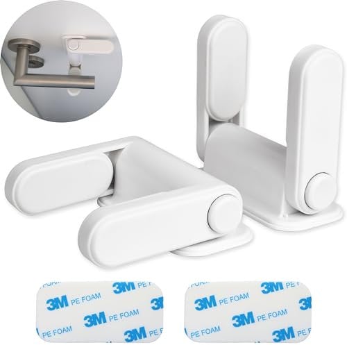 Bloqueo de Manivela de Puerta, 2 piezas, Blanco, cerradura de seguridad para bebés y niños, bloqueo de la palanca, pestillo puerta sin agujeros, protección para puertas, bloqueo puertas sin tornillos