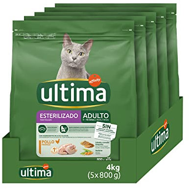 Ultima Esterilizado Adult Pollo, Comida seca para gatos, Pack de 5 x 800g, Total 4kg