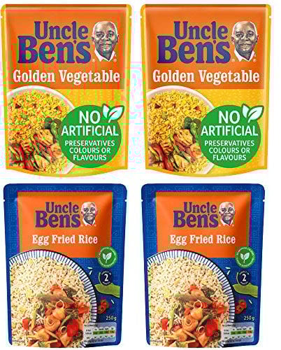 Uncle Bens Golden Vegetable Rice & Egg Fried Rice 4 x 250g Microwave Rice