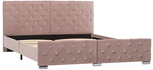 vidaXL Polsterbett Klassisch Bett Doppelbett Stoffbett Ehebett Schlafzimmerbett Bettgestell Bettrahmen Lattenrost Rosa Samt 160x200cm