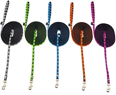 elropet Hundeleine Fährtenleine Schleppleine Pfötchen Mini Ausbildungsleine 3m-50m Welpenleine (25m, Schwarz-Orange Pfötchen)