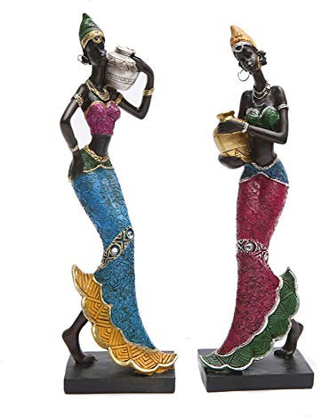 Pevfeciy Afrika Deko Statue African Girls Home Decor Statuen Harz Figur Home Decoration Liebe Afrika Frauen Figur,A