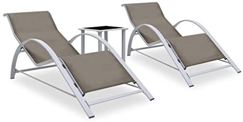 vidaXL 2X Sonnenliege mit Tisch Gartenliege Relaxliege Liege Gartenmöbel Liegestuhl Strandliege Freizeitliege Poolliege Aluminium Taupe
