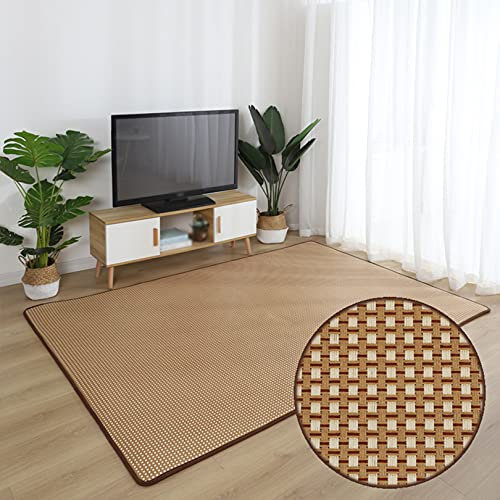 LIHY Rattan Teppich Läufer Flur, Naturfaser Bambus Teppich rutschfeste Große Bodenmatte, Moderner Schlafzimmer Wohnzimmer Balkon Teppich, 15mm(Size:160×180cm)
