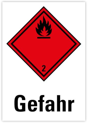 Aufkleber GHS Symbol Warnhinweis „Gefahr – Entzündbare Gase Klasse 2.1“ Gefahrensymbol Folie selbstklebend | Made in Germany, Größen Name: 148x104 mm