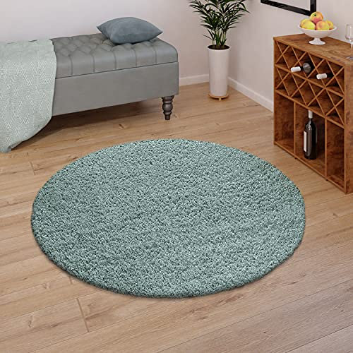 Teppich Hochflor Wohnzimmer Shaggy Soft Und Flauschig Moderne Unifarbene Designs, Farbe: Türkis, Größe:Ø 200 cm Rund