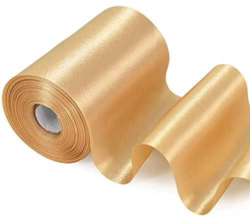 TONIFUL 10 cm x 10 m breites, goldenes Satinband, solides Gewebe, großes Band zum Schneiden, große Öffnung, Stuhl, Schärpe, Tisch, Haar, Autoschleifen, Geschenkverpackung, Hochzeit, Party-Dekoration
