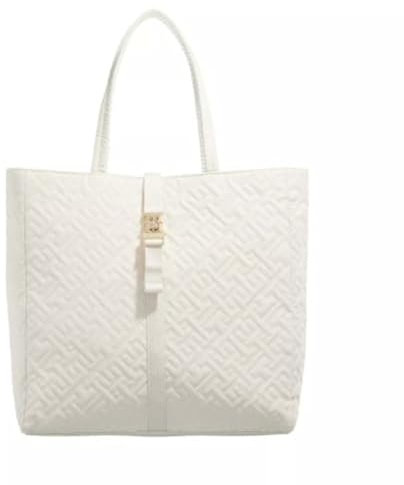 Tommy Hilfiger Women TH Flow Tote Bag with Interior Pockets, Beige (Weathered White), One Size