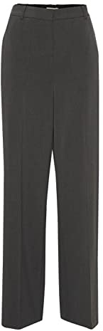 b.young BYDanta Damen Hose Stoffhose Weites Bein mit Bundfalten Gürtelschlaufen Eingrifftaschen Stretch Regular Fit, Größe:38, Farbe:Dark Grey Melange (200456)