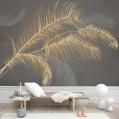 TANYANG 3D Golden Geprägte Moderne Feder Benutzerdefinierte Wandbild Wandmalerei Luxus Wohnzimmer Schlafzimmer Tv Hintergrundbild Wandverkleidung 150Cm(W)×105Cm(H)