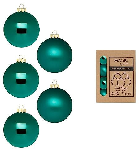 Weihnachtskugeln Glas 3cm x 24 Stück kleine Christbaumkugeln grün dunkelgrün smaragdgrün Deep Forest, Gelb,grün