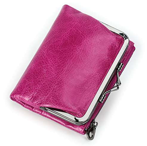 CONTACTS Portefeuille RFID pour Femme avec Fermeture à Baiser, Cuir Porte-Monnaie Compact à Deux Volets avec Poche zippée, Porte-Cartes de crédit, Petite Pochette avec fenêtre