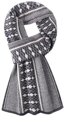 WANYING Herren Wolleschal Kaschmirschal (92% Wolle + 8% Kaschmir) Strickschal Herrenschal Extra Warm Weich für Winter Herbst Casual Business - Diamond Pattern Grau & Beige
