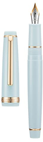 Jinhao 82 Light Blue Acrylic Fountain Pen, Iridium Medium Nib Classic Design Smooth Writing Pen with Ink Converter (Gold Trim)