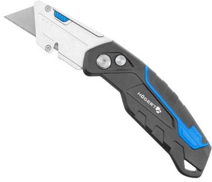 Högert Technik - Messer mit trapezförmiger Klinge klappbar 1+3 | Professional Universal Klappmesser |Zum Schneiden von Pappe, Tapeten, Teppichen, Planenstoffen, Druckfolien und PVC-Folien usw.
