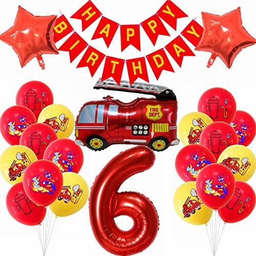 Kiwochy Feuerwehr Geburtstag Deko 6 Jahre Junge Kindergeburtstag Feuerwehrauto Ballons Deko Junge Geburtstagsdeko Feuerwehr Deko Feuer Party Luftballons Feuerwehrmann Kindergeburtstag Junge