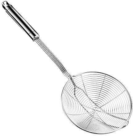 Aettechgd Mestolo in acciaio per ragni e filtro, per cucina e frittura, diametro cucchiaio: 15,4 cm, lunghezza totale: 15,4 pollici