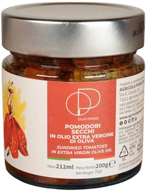 Agricola Piano - Getrocknete Tomaten in Öl | Getrocknete Tomaten in nativem Olivenöl extra 212 ml – 100% aus Apulien, altes Rezept – Handwerkliche Produktion