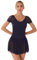 winying Ballettkleid Damen Kurzarm Ballett Tanz Rock Gymnastikanzug Trikot Tanz Body Turnanzug Ballerina Outfit Dunkelblau XXL