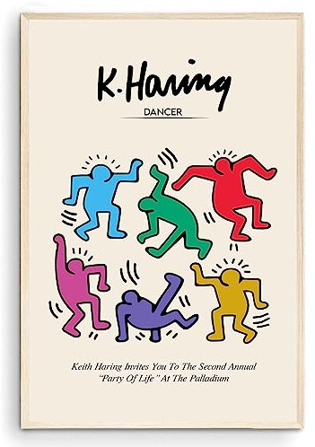 Nationcog Keith Haring Party Of Life Galerie-Wandbündel, individuelles Design, Geschenk für Freunde, Dekoration, Büro, zeitgenössische Kunst, Street Art Poster (ungerahmt) (22,9 x 28,9 cm)