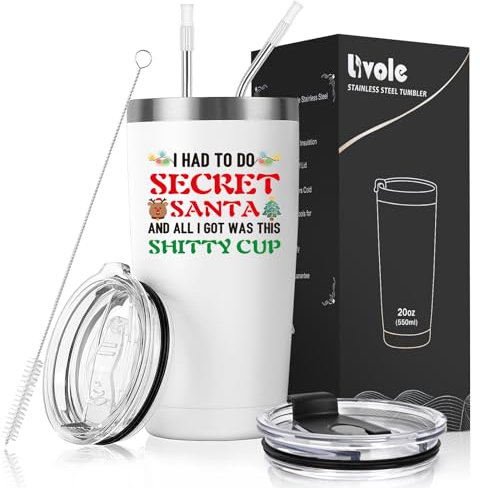 Livole Christmas Gifts for Secret Santa, Women, Men, Secret Santa Mug, Novelty Funny Christmas Mug for Her, Him, Xmas Presents for Women, Mum, Her, 12oz Insulated Wine Tumbler, 350 Thermal Travel Mug