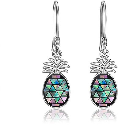 Ananas Ohrringe 925 Sterling Silber Abalone Muschel Ananas Frucht Ohrringe Ananas Schmuck Geschenke für Damen Frauen und Mädchen