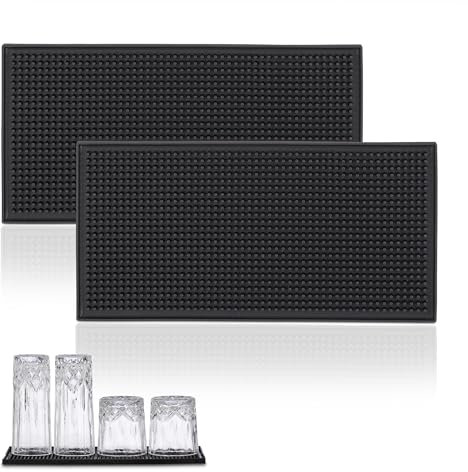 Relaxdays Tappetino Scolapiatti, Set 2, Tappeto per Lavello Cucina, Bar Mat 30x15 cm, Cola Piatti e Bicchieri, PVC, Nero