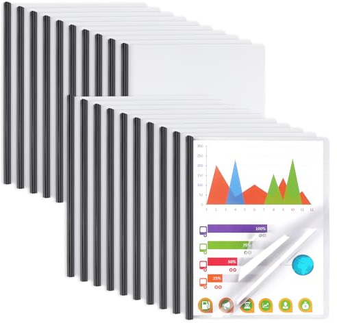 20 Stück Berichtshüllen mit Schiebestange, transparente Berichtshüllen für A4- und Briefgröße, Lebenslaufhüllen, Präsentationsmappen, Dokumentenmappen, Dokumentenbinder für Schule, Business, Kapazität