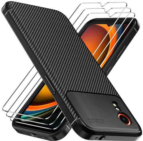 ivoler Hülle für Samsung Galaxy Xcover 7 mit 3 Stück Panzer Schutz Glas, Militärischer Stoßfest Kratzfest Handyhülle, Dünne Weiche TPU Silikon Schutzhülle Anti-Fingerabdruck Case, Schwarz