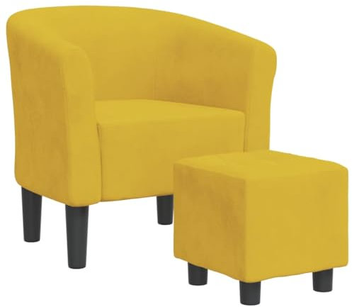 vidaXL Fauteuil Cabriolet avec Repose-Pied, Chaise avec Accoudoirs, Canapé avec Dossier, Siège Rembourré Salon Chambre, Jaune Velours