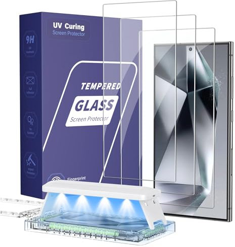 HJCE 3 Stück Galaxy S24 Ultra Panzer Schutz Glas Schutzfolie Displayschutz 2.5D Gebogen 9H Glas Folie Fingerabdruck-ID Unterstützen Kompatibel mit Samsung S24 Ultra