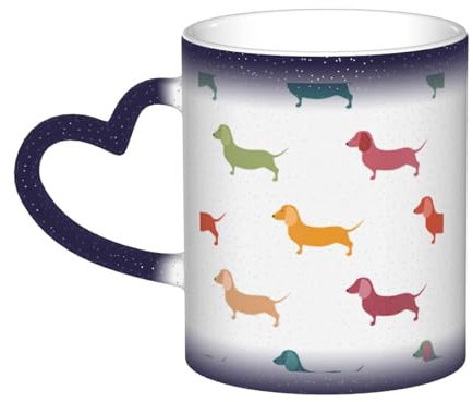 WURTON Taza de café de porcelana sensible al calor con estampado de perros salchicha y té de Navidad, regalos divertidos