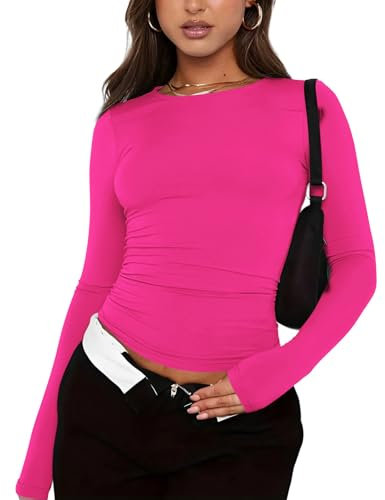 Skims Dupe Langarmshirt - Eng Longsleeve Crop Top, Y5K Streetwear Bodysuit Damen, Backless Basic Top A08, XS