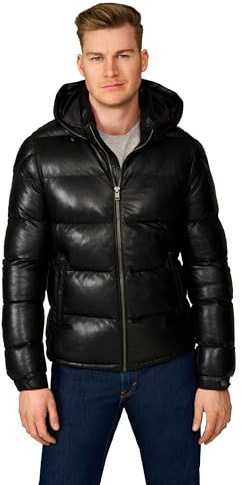 RICANO Vince - Herren Leder Steppjacke mit verstellbarer Kapuze (Slim Fit) - 100% Echtes Lamm Nappa Leder
