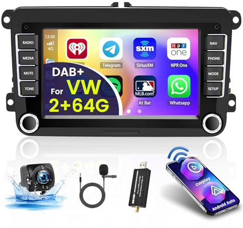 Inefala 2+64G Dab Android 15 Autoradio pour VW Golf 5 Golf 6 Polo Passat Tiguan, 7'' Écran Tactile 2 DIN Radio Navigation GPS avec sans-Fil Carplay/Android Auto/Bluetooth/Lien Miroir/Caméra de recul