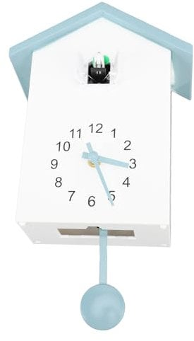 Tnfeeon Kuckucksuhr-Wanduhr, Kuckucksuhr mit Arbeitendem Vogel, Blaue Kuckucksuhr, Fenster-Wanduhr, Kleiner Vogel, Stündliche Uhr, Moderne Kuckucksuhr-Wandkunst für Zuhause und