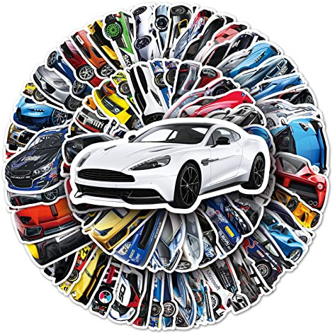 Sportwagen Rennen Aufkleber Sticker Set Kinder Teenager 100 Stück Wasserfeste Vinyl Decals Laptop Skateboard Koffer Helm Auto Fahrrad Handy Motorrad Fahrrad Scrapbook Mitgebsel Tagebuch Tassen