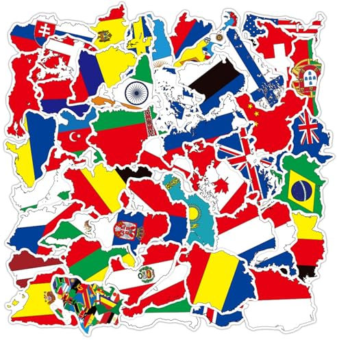 50 Stück Koffer Aufkleber,Travel Sticker,Flagge Stickers Flag,Mini Länderfahnen Bilder,Autoaufkleber Dekorationen Fahne,Flaggenaufkleber Nationalflagge Set,Reise Paste Länderflaggen