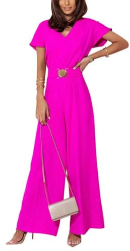 shownicer Jumpsuit Damen Sommer Ärmellos Jumpsuit Overall Lang Hosenanzug Casual Playsuit Romper mit Taschen A Rose Rot XL