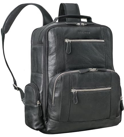 STILORD 'Tatum' XL Mochila Hombre Portatil 15-16 Pulgadas Piel Vintage Macuto Cuero Grande Bolso Bandolera Transpirable para Maleta Viajar Trabajo Escuela, Color:negro