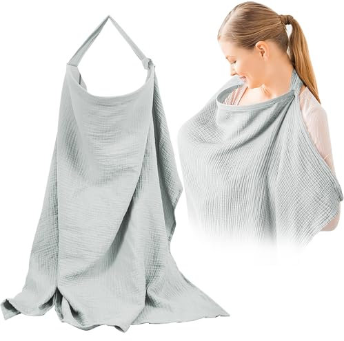 Cubierta de Lactancia Materna, ZoneYan Funda de Lactancia de Muselina con Correa Ajustable, Suave y Transpirable Pañuelo Lactancia Materna, Delantal de Lactancia para Privacidad al Aire Libre (Gris)