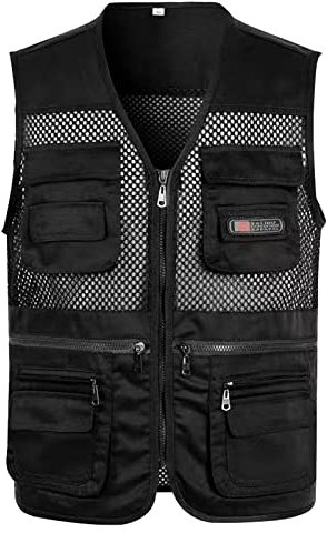 Ärmellose Herren-Weste aus Netzstoff, Angelweste für Herren, schnelltrocknend, mit mehreren Taschen, atmungsaktiv, für Herren, Outdoor, leger, ausgehöhlte Westen, Fotografiewesten, Schwarz , XL
