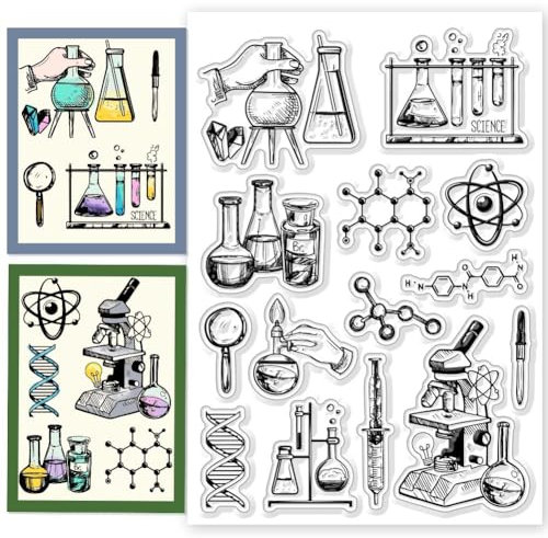 CHGCRAFT Science Clear Stamps Microscope Stamps Test Tube Pattern Silicone Clear Stamp Seals for DIY Scrapbooking Photo Album Decoration, 4.3x6.3inch