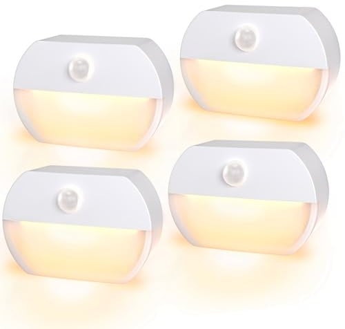 sununiny Motion Sensor Light Indoor,4 Pack Stick-on Sensor Lights by Battery Powered Auto/ON/Off Stair Sensor Lights Indoors, Motion Lights for Toilet, Hallway, Bathroom, Kitchen, Children's Room