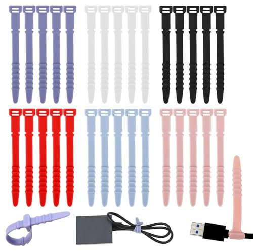 30 Pcs 4.5 Inch Reusable Zip Ties, Silicone Zip Ties, Rubber Cable Ties Straps for Wire Management, Multicolor Silicone Cord Ties, Elastic Cable Organizer for Home, Office, Table