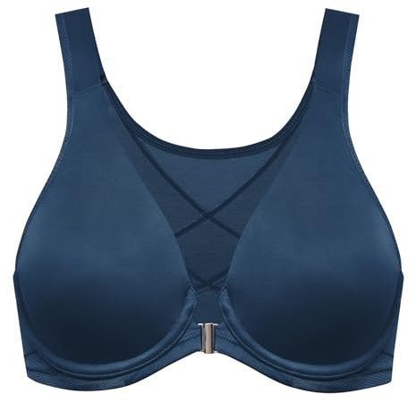 Delimira Women's Front Fastening Bras Posture Plus Size Underwire Unlined Plunge Back Support Seamless Bra Sargasso 38C