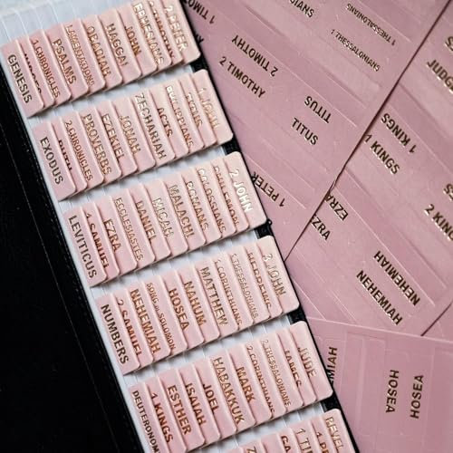 TELAIN Registres bibliques en cuir pour femmes et hommes, 80 onglets d'index pour les bibles d'étude, 66 onglets de la Bible pour l'Ancien et le Nouveau Testament, 14 onglets vierges (rose)