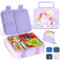 Anyiner Kids Lunch Box, Leakproof Bento Lunch Box with Multi-Compartments & Sauce Jar, Portable Snack Box Mermaid Bento Box for Kids Adults Work School, Purple Unicorn