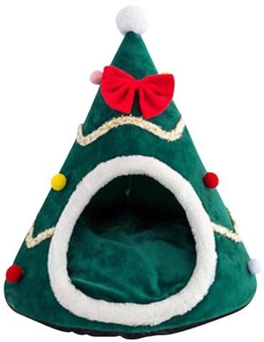 Weihnachtsbaum Katzenbett - Weihnachtsbaum Katzenhöhle | Festliches Katzenspielhaus Bett | Plüsch Katzennest | Gemütliches Warmes Schlafnest | Halbgeschlossenes Weihnachtskatzenbett für Indoor Welpen